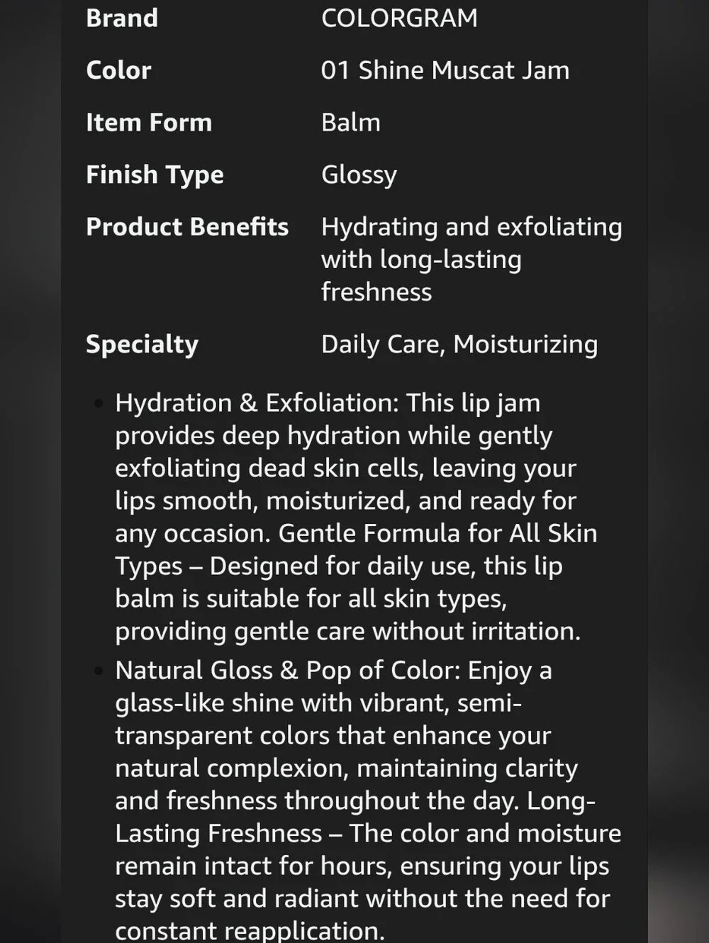 Colorgram Lip Jam #01 New Tintin Dory Lip Jam 3.5g Shine Muscat Jam